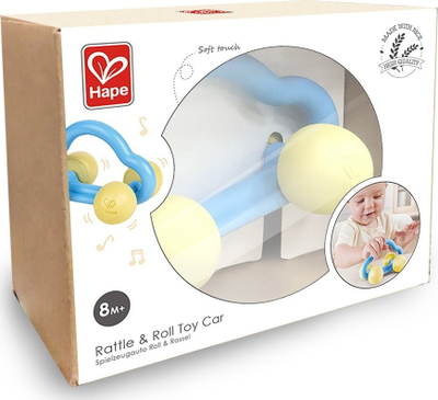 Lodër shtyje terhiqe Hape Push Pull Car and Rattle, për beba 8m+, material ekologjik, shumëngjyrëshe