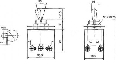 Çelës levë ON OFF ON, 250VAC 15A, metalik