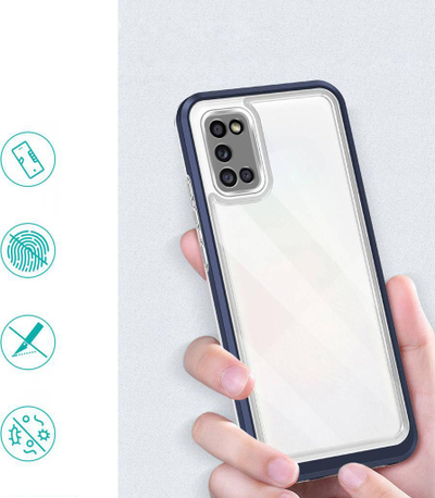 Mbulesë telefoni Hurtel Clear 3in1 për Samsung Galaxy A03s, xhel, kornizë blu, transparente