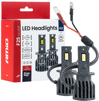 Llamba LED fara Amio F25 Silver, H3, 52W 12V 24V, e zezë