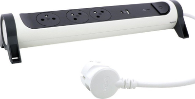 Zgjatës Legrand Premium, 3 presa, 2x USB A C, kabëll 1.5m, i bardhë grafit