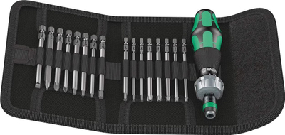 Set kaçavidash me ratchet Wera Kraftform Kompakt 60 RA, 17 pjesë, Rapidaptor, jeshile me të zezë