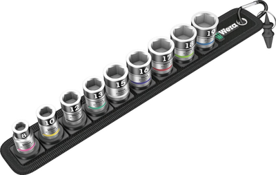 Set kokra goditëse Wera Belt B 1 Zyklop In Hex HF, 3/8", 9 copa, argjendtë