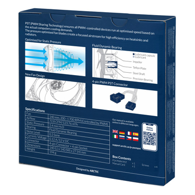 Ventilator kompjuteri Arctic P14 PWM PST, 140mm, presion i lartë statik, i bardhë