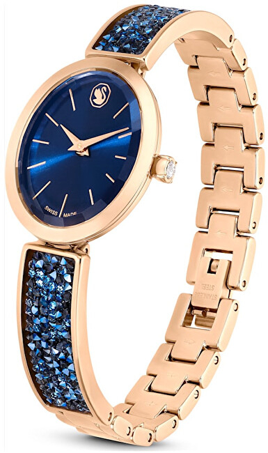 Orë dore për femra Swarovski Crystal Rock Oval 5656822, ari rozë/e kaltër e errët