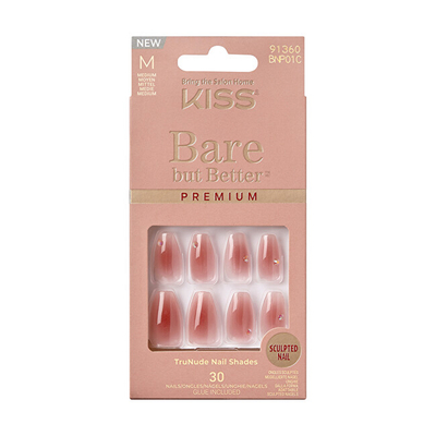Thonj artificialë KISS Bare-But-Better Premium Nails, 30 copë
