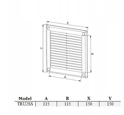 Rrjetë ventilimi Awenta TRU2SS, 150x150 mm, me rrjetë insektesh, argjend satin