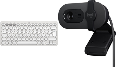 Set tastierë dhe kamerë Logitech Pebble Keys 2 K380s me Bluetooth, kamera Brio 100 Full HD 1080p, i zi