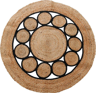 Tapet jute Home Styling Collection Round, Ø90 cm, rrethor, bezhë me detaje të zeza