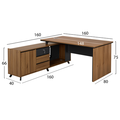 Tavolinë zyre Shifra Supreme HM2348, këndore, 160x160x75 cm, ngjyrë lisi honey dhe gri