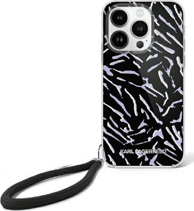 Kapak telefoni Karl Lagerfeld KLHCP16XHZBPKCCU për iPhone 16 Pro Max, kapak i fortë me litar, zebra vjollcë