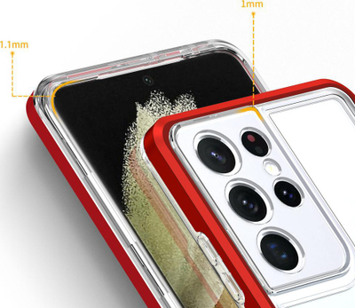Mbulesë telefoni Hybrid Armor për Samsung Galaxy S21 Ultra 5G, 3 në 1, e tejdukshme, me kornizë të kuqe