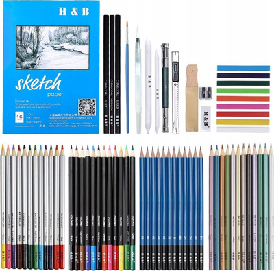 Set lapsash me ngjyra H&amp;B 75in1, set profesional për vizatim, etui me zinxhir, shumëngjyrësh