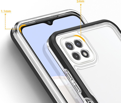 Futrollë 3n1 për Samsung Galaxy A22 5G, transparente, antishok, me kornizë të zezë