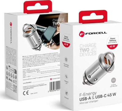 Karikues makinë Forcell F-Energy Mini, 45W, USB-A USB-C PD QC3.0, argjendtë
