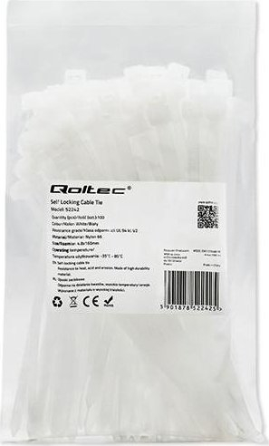 Lidhëse kabllosh Qoltec, 4.8 x 160mm, najlon, të bardha