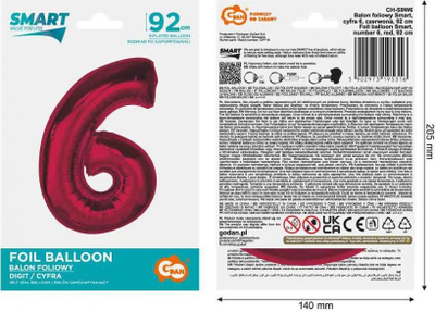 Balon dekorativ Godan, numri 6, 92cm, i kuq