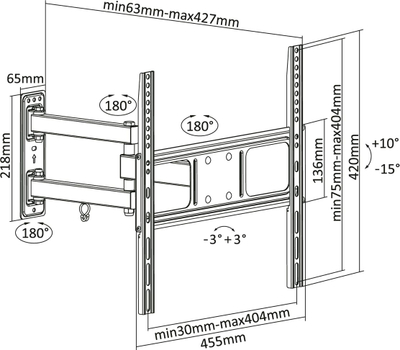 Mbajtëse murale për TV Kruger&amp;Matz KM1304, 32"-55", e zezë