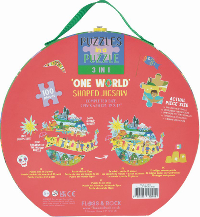 Puzzle për fëmijë Floss &amp; Rock One World, 3 në 1, 100 pjesë, portativ