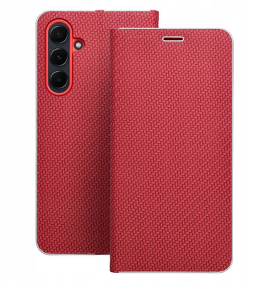 Futrollë telefoni OEM LUNA Book Carbon për Samsung Galaxy S25 Edge, me kapak, e kuqe