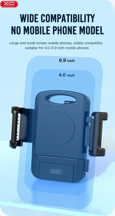 Mbajtëse telefoni XO C109 për timon biçiklete e motorri, rrotullim 360°, për 4–6.9\", e zezë