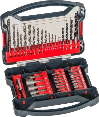 Set stërvitjesh edhe bitash Einhell Kwb 41 pjesë, për metal, dru edhe tulla, në kuti plastike, gri me t'kuqe