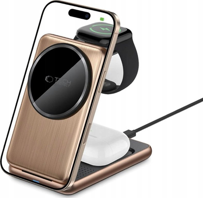Karikues wireless 3‑në‑1 Tech‑Protect A42, 15W, MagSafe, ngjyrë flori