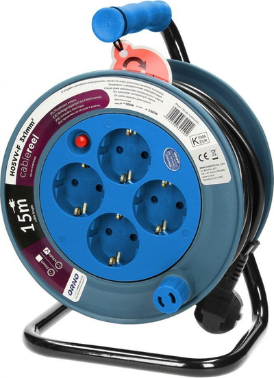 Zgjatës kabllor Orno MINI Reel, 4 presa, 15m, blu