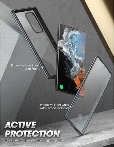 Kapak telefoni SUPCASE Edge XT për Samsung Galaxy S23 Ultra, me xham mbrojtës ekrani, transparent me kornizë të zezë