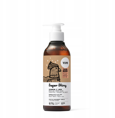Shampo flokësh Yope Daily Heroes Super Shiny, për flokë të thatë, me fara liri