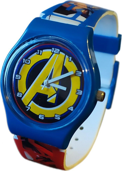 Orë analoge për kalamaj Marvel Avengers, me rrip PVC, me kuti metalike, blu