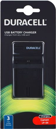 Karikues baterie për kamera Duracell DRC5903, USB, për Canon LP-E6, i zi