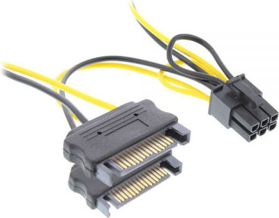 Kabllo adaptor InLine SATA në PCIe 6 pin, 0.15m, e verdhë