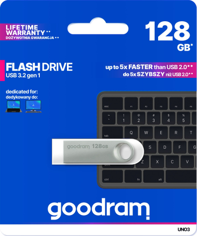 USB GoodRam UNO3, 128GB, USB 3.2 Gen1, ngjyrë argjendi
