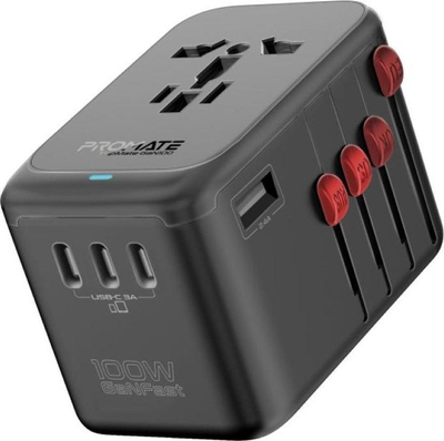 Karikues muri Promate TripMate GaN100, 100W, 4 porta USB C PD, shumëstandartesh