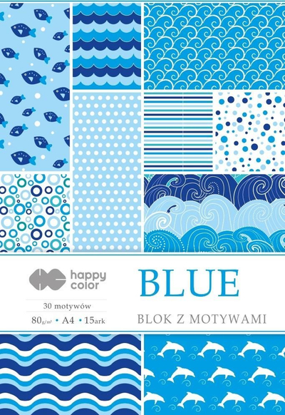 Bllok letrash dekorative Happy Color Blue, A4, 80g/m², 15 fletë, blu