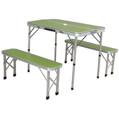 Set kampingu Enero Folding Tourist, tavolinë 90x60x70 cm, 2 stola alumini, jeshile