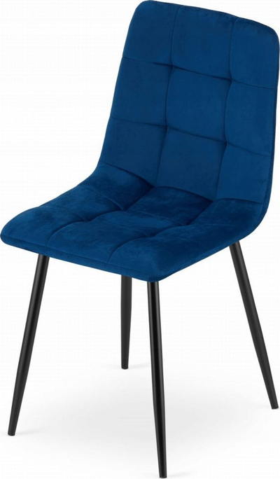 Set karrigesh Kara, kadife navy blue, këmbë metalike të zeza, 4 copa