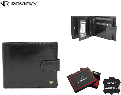 Portofol çunash Rovicky, lëkurë natyrale, RFID, i zi