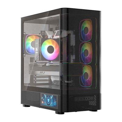 Kuti gaming MODECOM Volcano AQ400 ARGB, MIDI Tower, 4 ventilatorë ARGB, e zezë