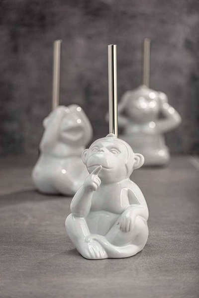 Set furçe tualeti Wenko Monkey Quiet, 22 cm, qeramike, e bardhë