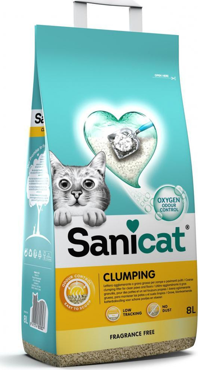 Rërë higjienike për mace Sanicat Clumping Unscented, 8L, pa erë
