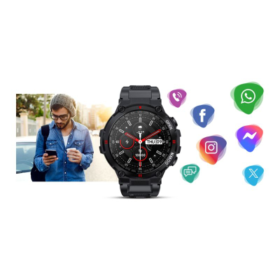 Smartwatch Giewont GW430-1, sportiv, që s’e ha uji, i zi
