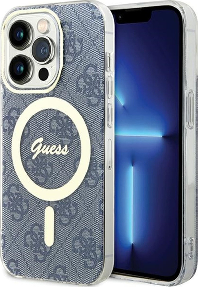 Kapak telefoni Guess IML 4G MagSafe, për iPhone 15 Pro Max, blu