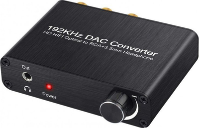 Konvertues audio DAC RoGer 192kHz 24bit, S/PDIF në RCA dhe 3.5mm, i zi