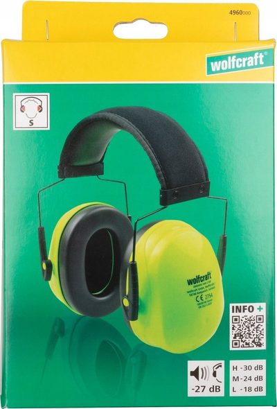 Mbrojtëse dëgjimi kapsulare Wolfcraft 4960000, 27 dB, për fëmijë, e gjelbër