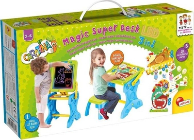 Set edukativ Lisciani Carotina Magic Desk, tavolinë dhe dërrasë 3 në 1, me drita LED, shumëngjyrëshe