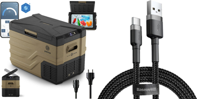 Frigorifer udhëtimi Peme Quest 40 Storm Sand, 35.3L, kompresor Bluetooth, bezhë e zezë