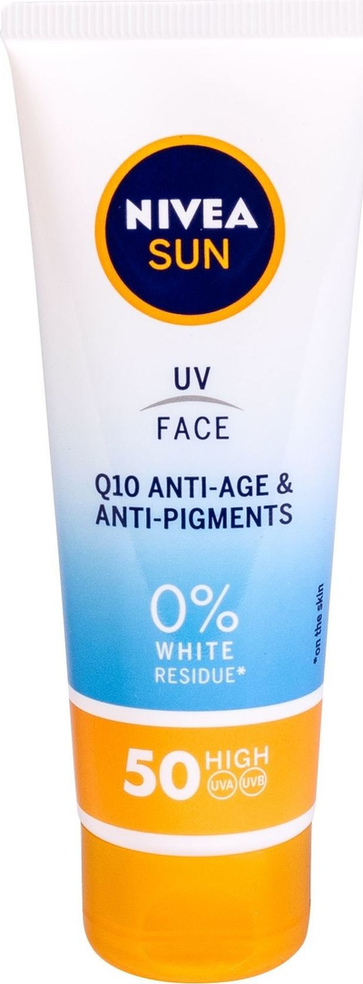 Крем за сонце за лице Nivea Sun Q10 Anti Age, SPF 50, 50 ml, бел
