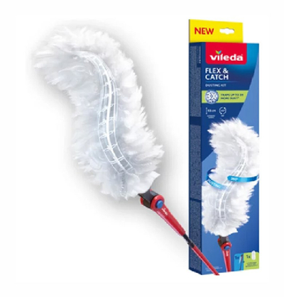 Fshesë pluhuri Vileda Duster, dorezë e gjatë teleskopike, Flex&Catch, e kuqe